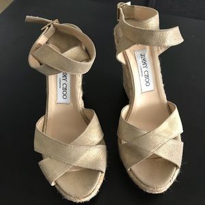 Jimmy Choo Gold Espadrille wedge sandal size 38